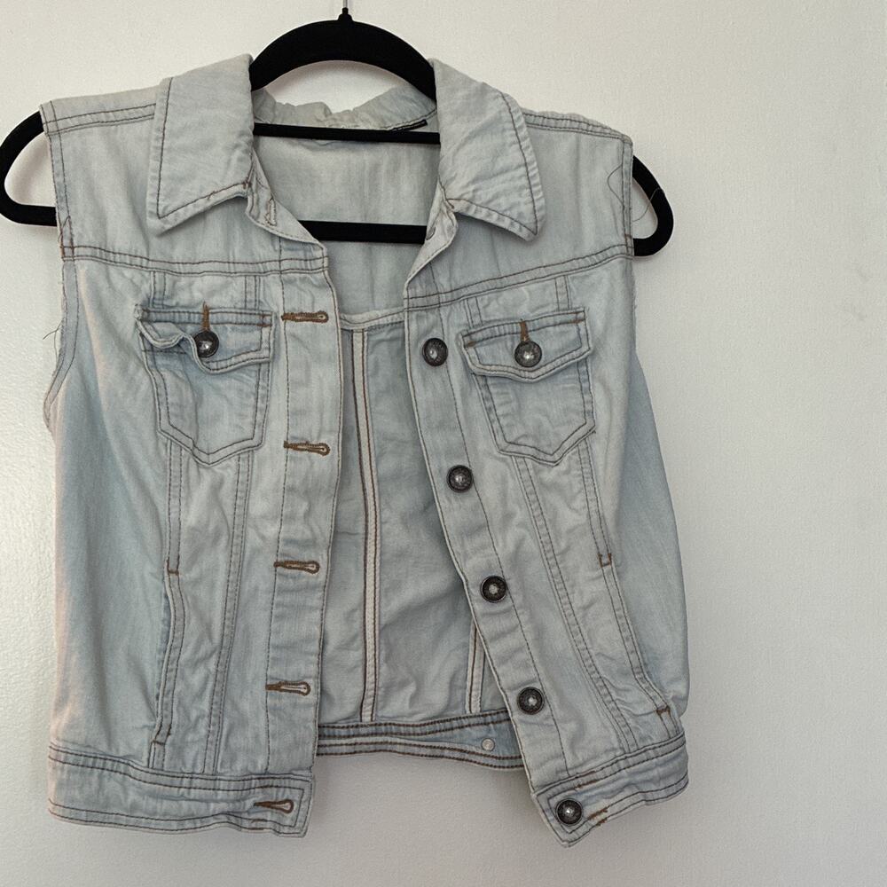 VTG NY Jeans Denim Vest Light Wash Cropped Trucker Jean Jacket Womens Size S